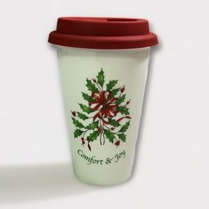 Lenox Holiday Comfort & Joy Double Wall Thermal Travel Mug Ivory 12 oz NWT
